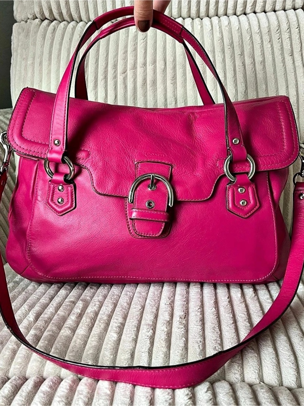 Coach Vintage Eva Flap Satchel Leather Bag Fuchsia Hot Pink Silver Hardware🩷🌷🌸💖
